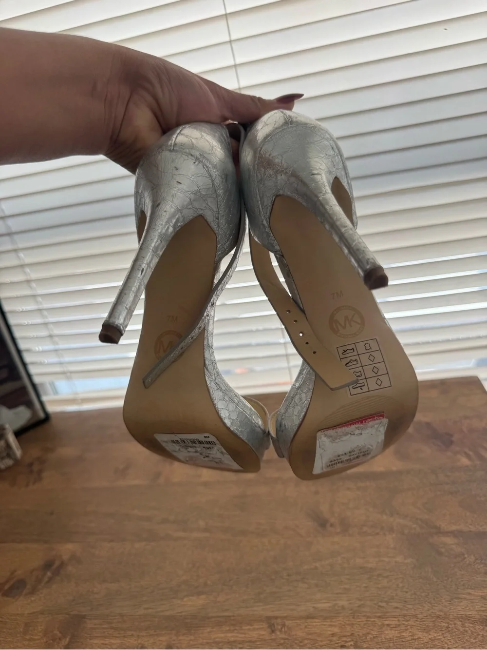 Michael Kors Silver Snakeskin-Pattern Ankle-Strap Stilettos